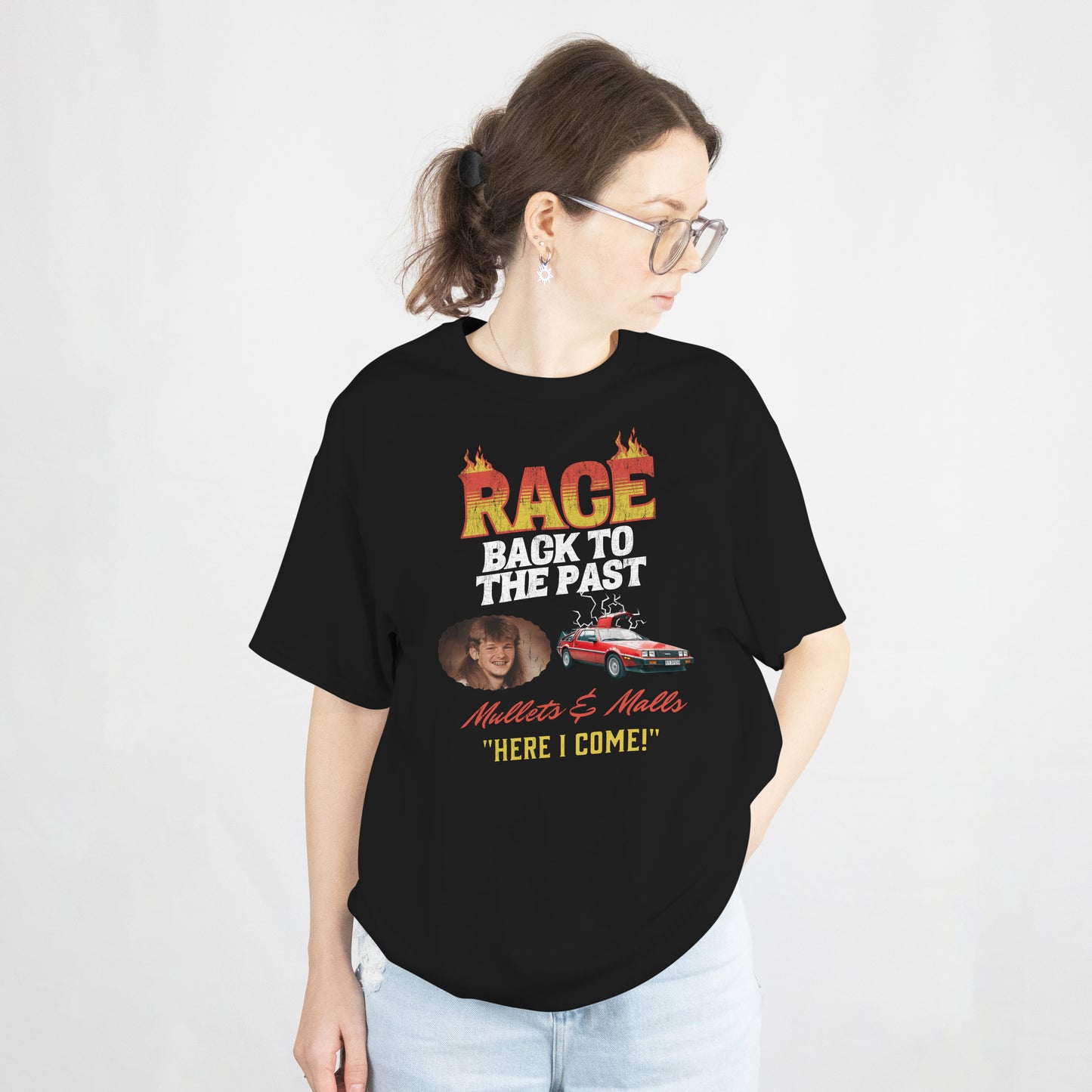 Mullets & Malls RACE BACK TO THE PAST (Distressed) T-Shirt