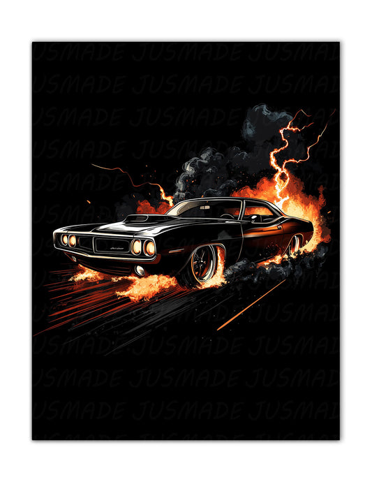 HEMI CUDA Flames & Lightning Poster