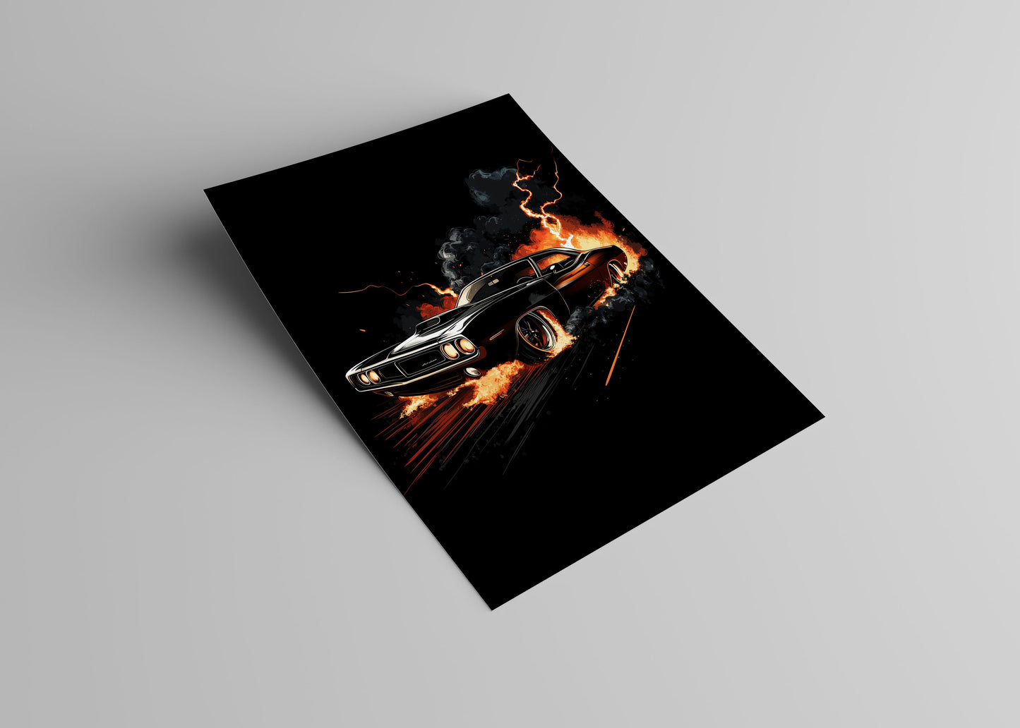 HEMI CUDA Flames & Lightning Poster