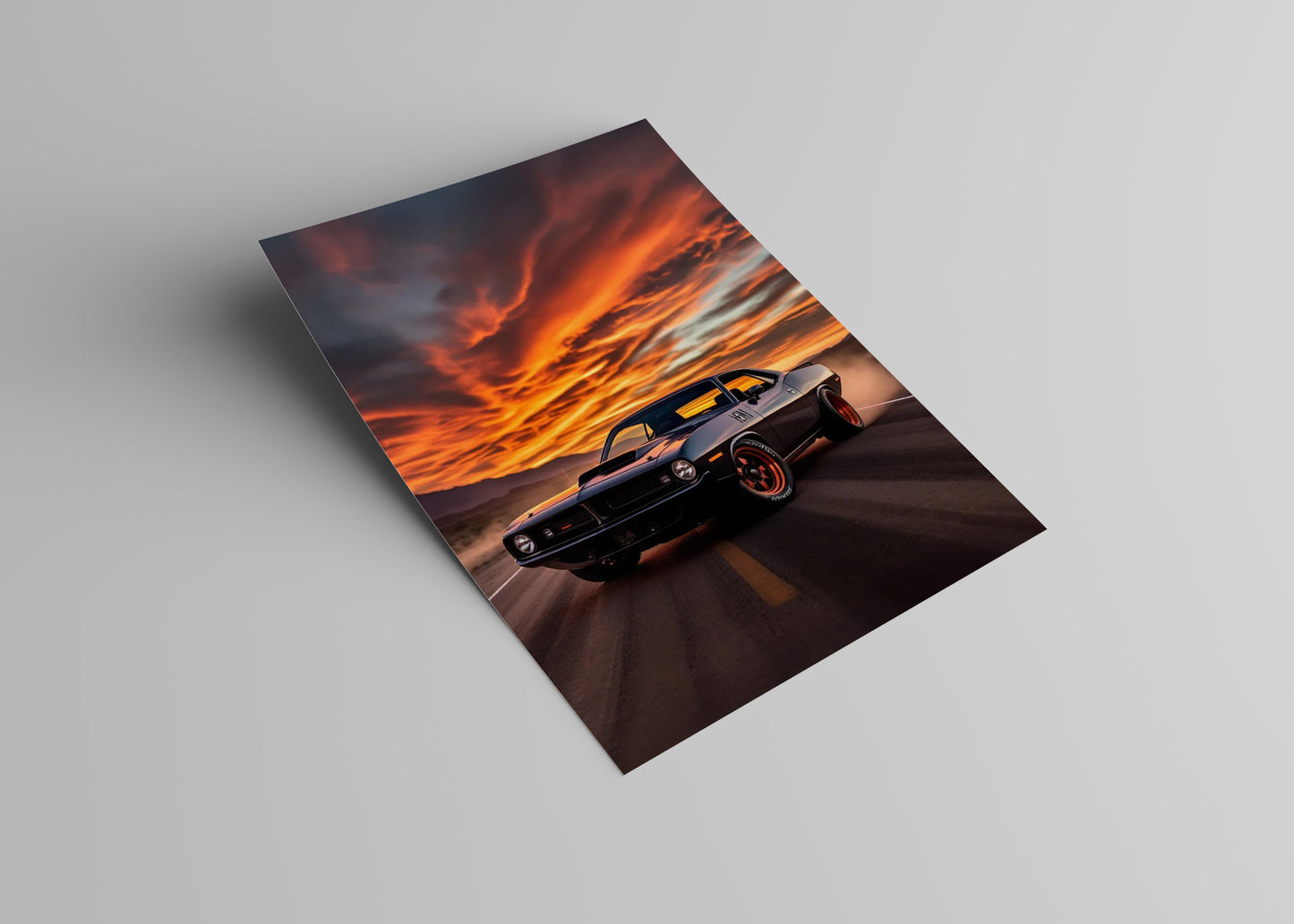 DESERT SUNSET 1970 Hemi Cuda Poster