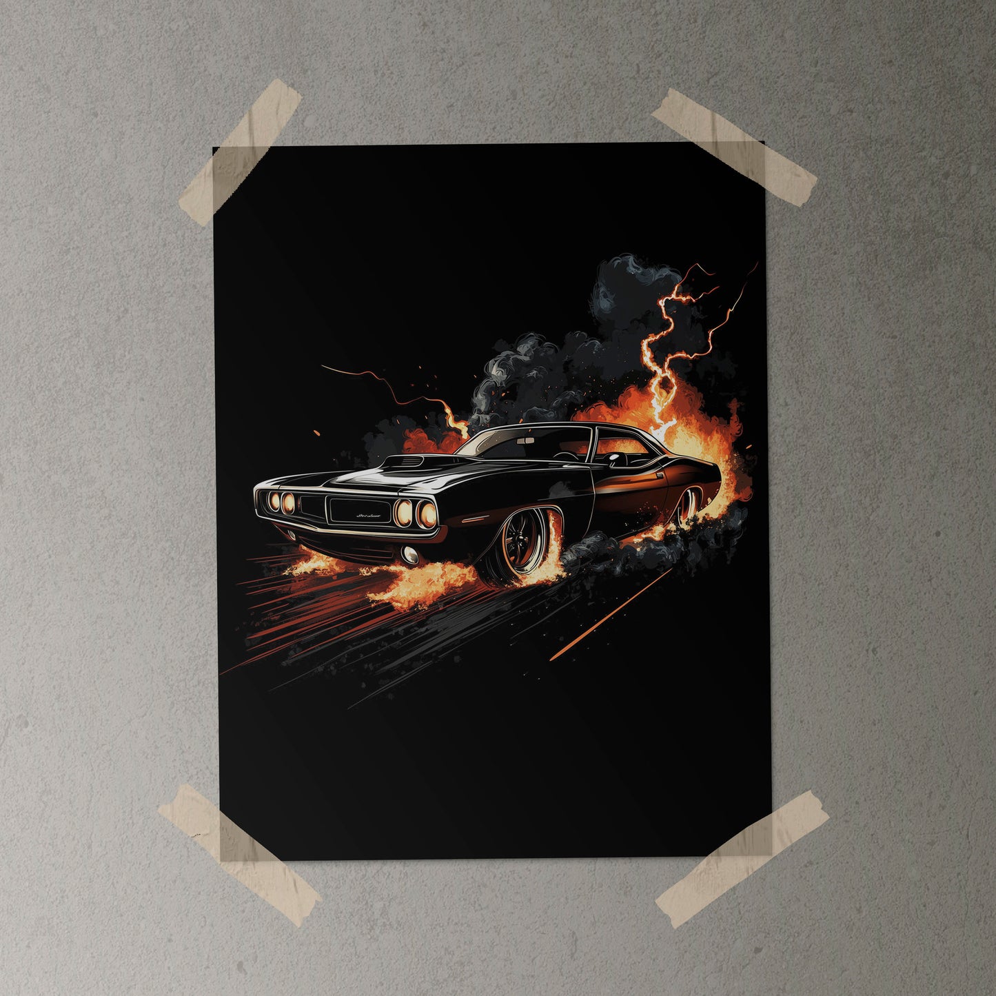 HEMI CUDA Flames & Lightning Poster