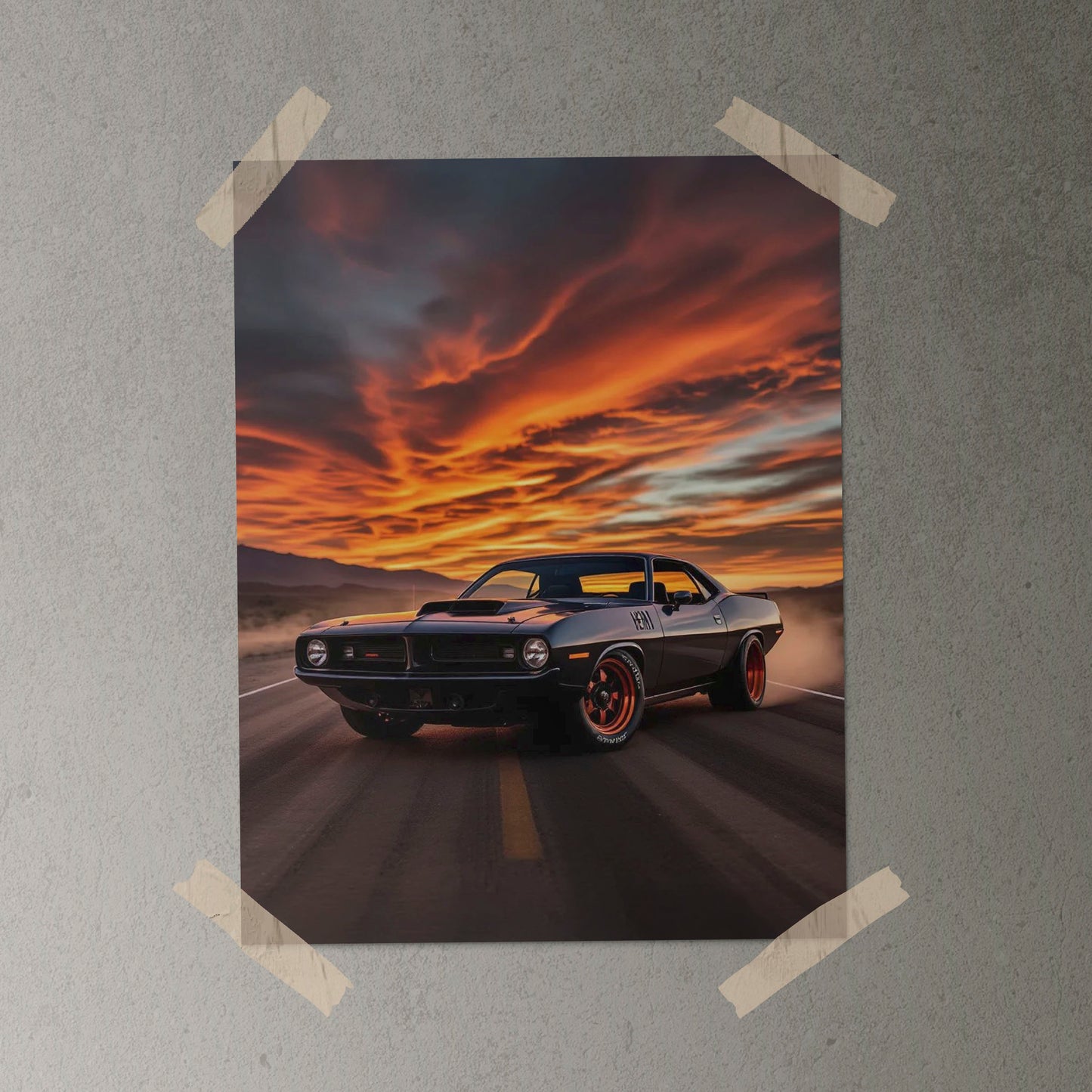 DESERT SUNSET 1970 Hemi Cuda Poster