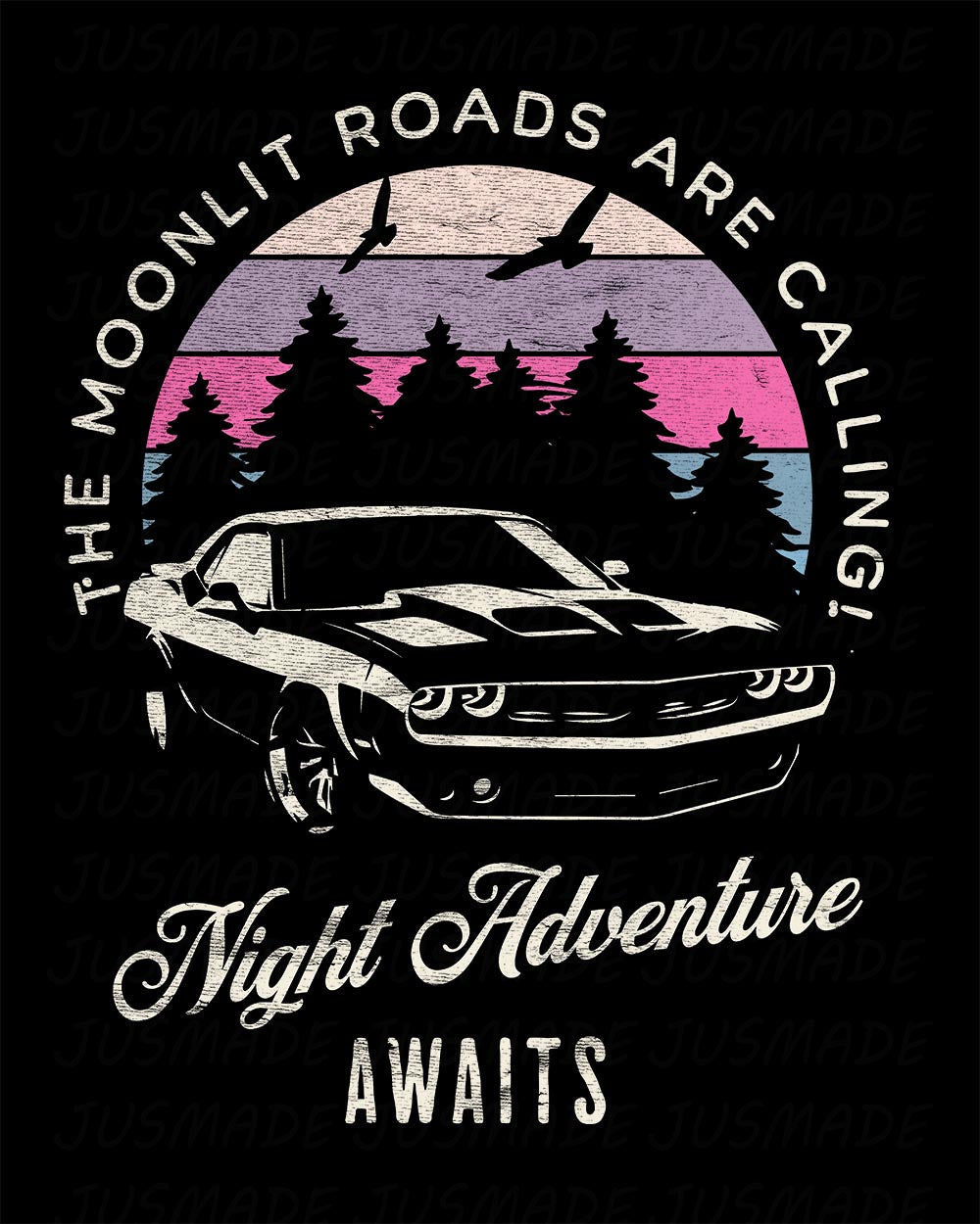 NIGHT ADVENTURE Muscle Car (Distressed) T-Shirt